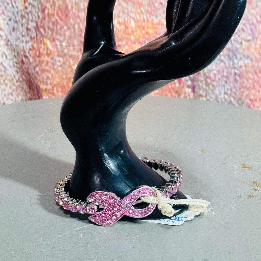 Pink Breast Cancer Awareness Bracelet with Rhinestones